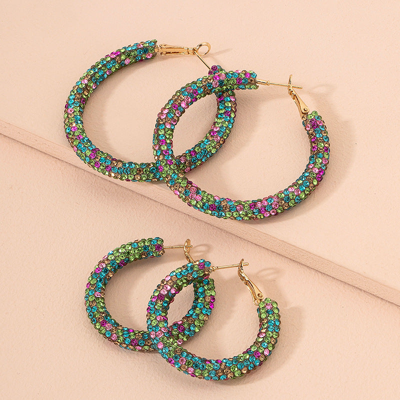 Geometric Circle Diamond Stud Earrings in Pastel Colors