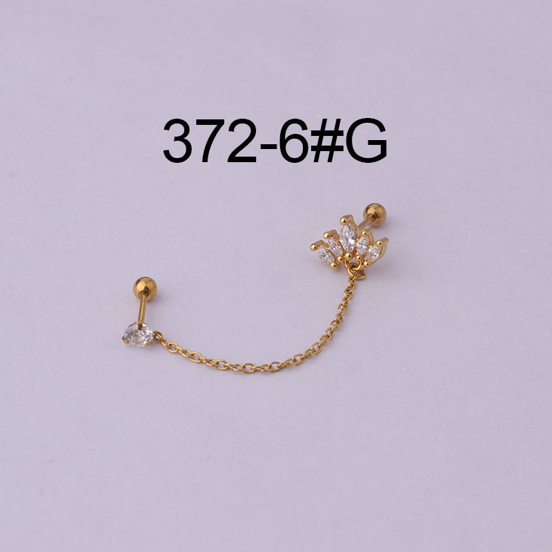 Women's Fashion Stainless Steel Flower Gemstone Ear Cuff Earrings