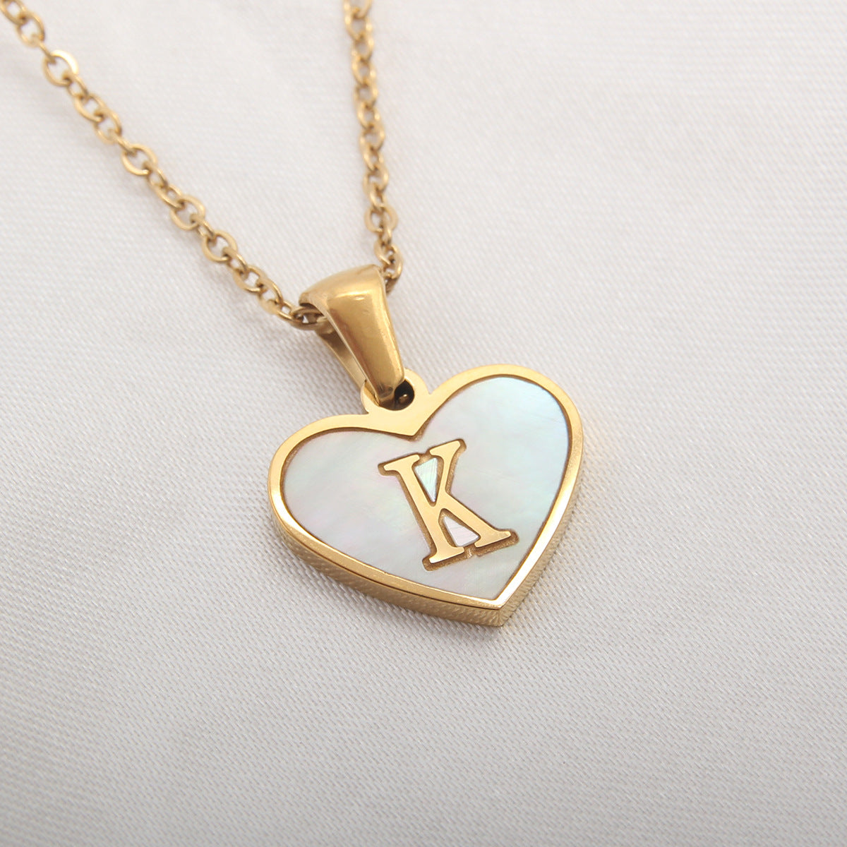 Elegant Heart Shell Initial Pendant Necklace - Gold Plated Stainless Steel