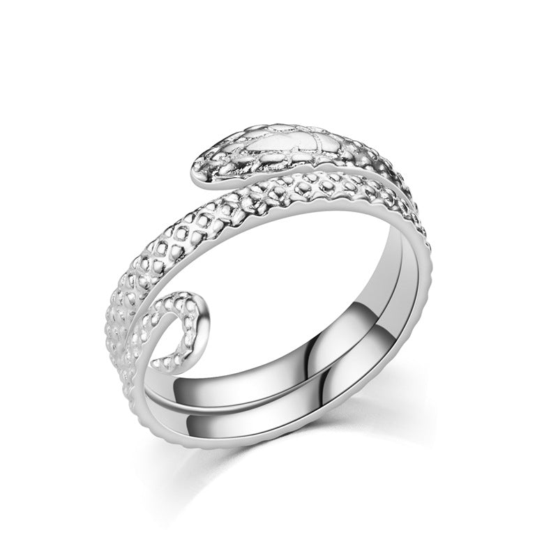 Fashion Vintage Heart Snake Titanium Steel Open Ring for Couples