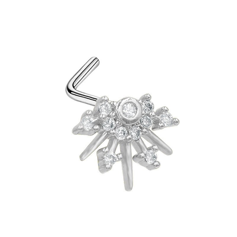1 Piece Retro Starry Sky Flower Nose Ring & Stud 316 Stainless Steel Gold Plated with Zircon Pendant