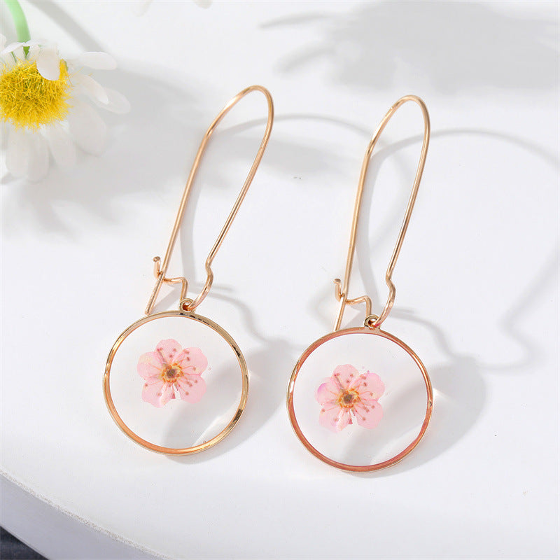 New Creative Geometric Dried Flower Epoxy Pendant Earrings