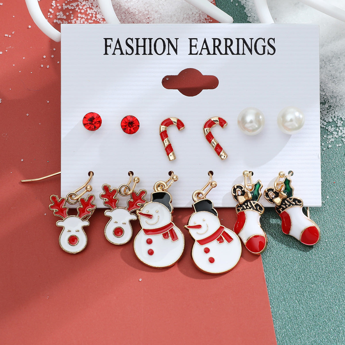 Christmas Snowflake Bell and Reindeer Earrings Set - Cute Cartoon Holiday Jewelry Gift
