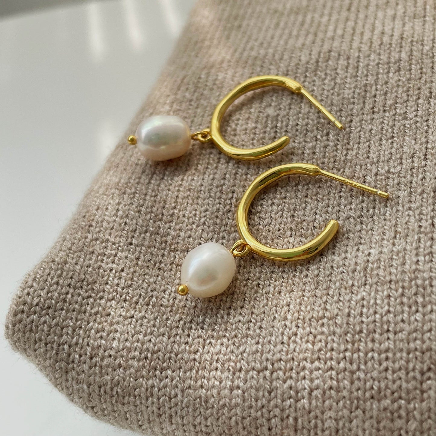 18K Gold-Plated Stainless Steel Geometric Pearl Earrings for Women