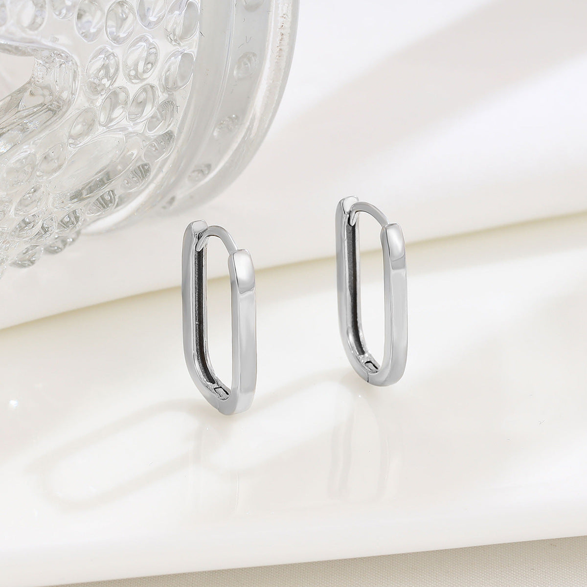 14K Gold Plated Silver Geometric Oval Hoop Earrings - Stainless Steel S925