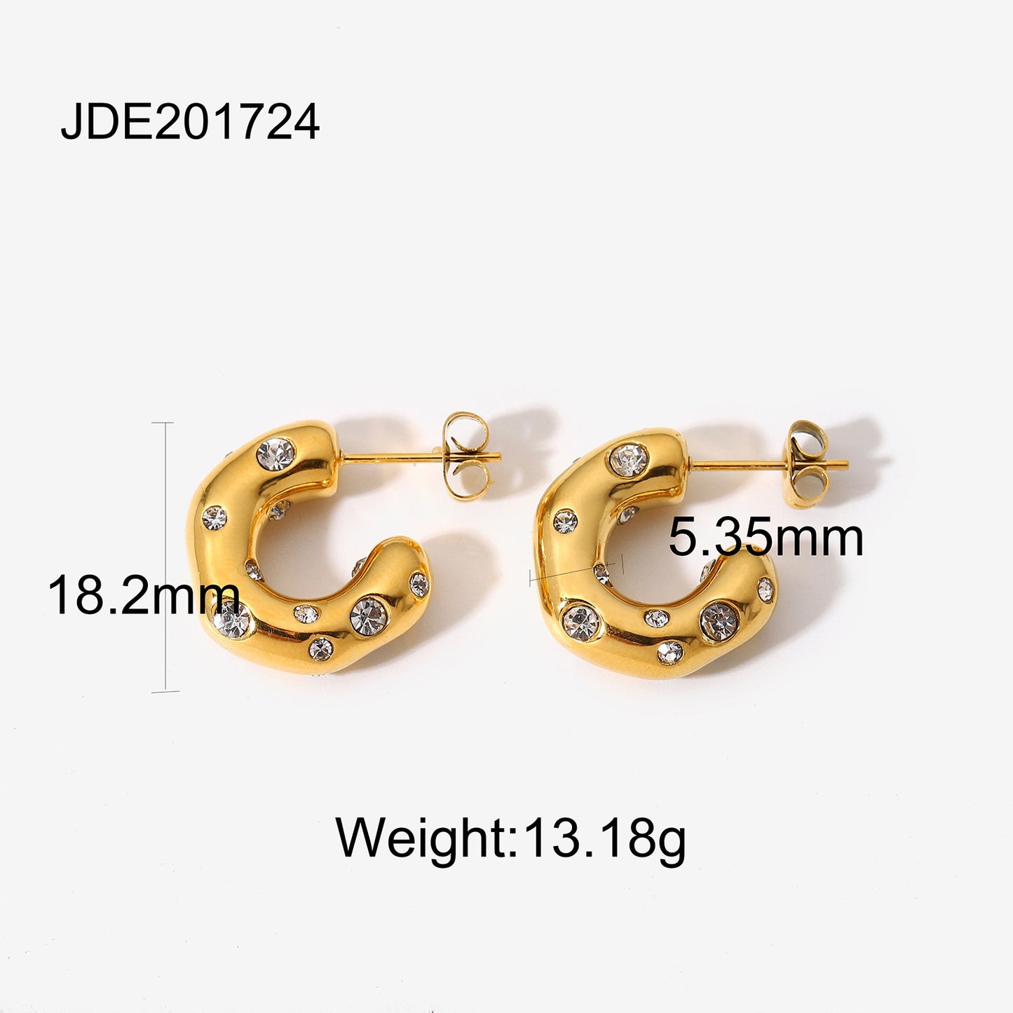 18K Gold Plated Stainless Steel C-Shaped Diamond Earrings