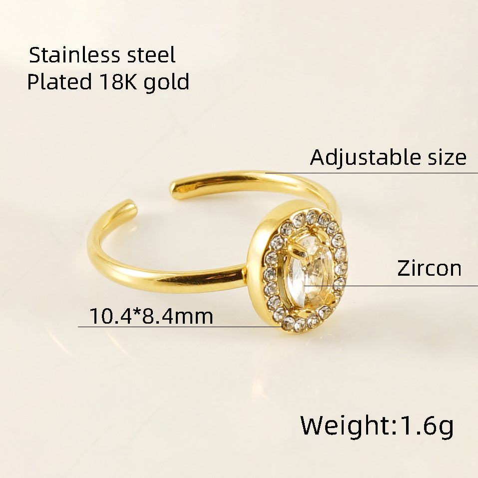 1 Piece Shiny Heart Shape Zircon Inlay Adjustable Stainless Steel Open Ring