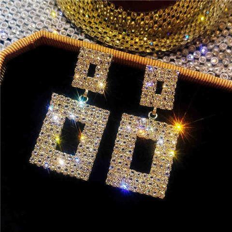Fashion Geometric Rhinestone Inlaid Square Drop Earrings