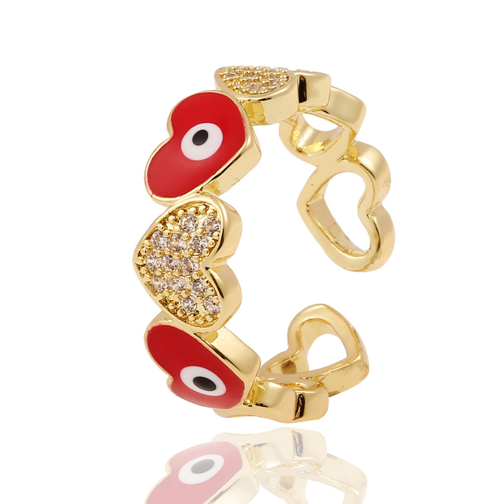 Copper Zircon Heart-Shaped Evil Eye Ring