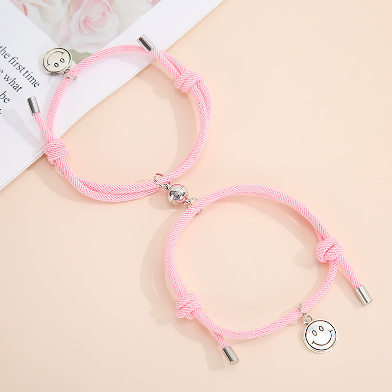 Magnetic Smiley Face Couple Bracelet Set - Handmade Woven Jewelry