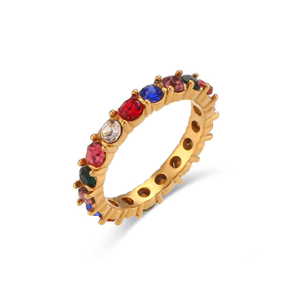 Vintage Color Block Zircon Inlay 18K Gold Plated Stainless Steel Jewelry Set