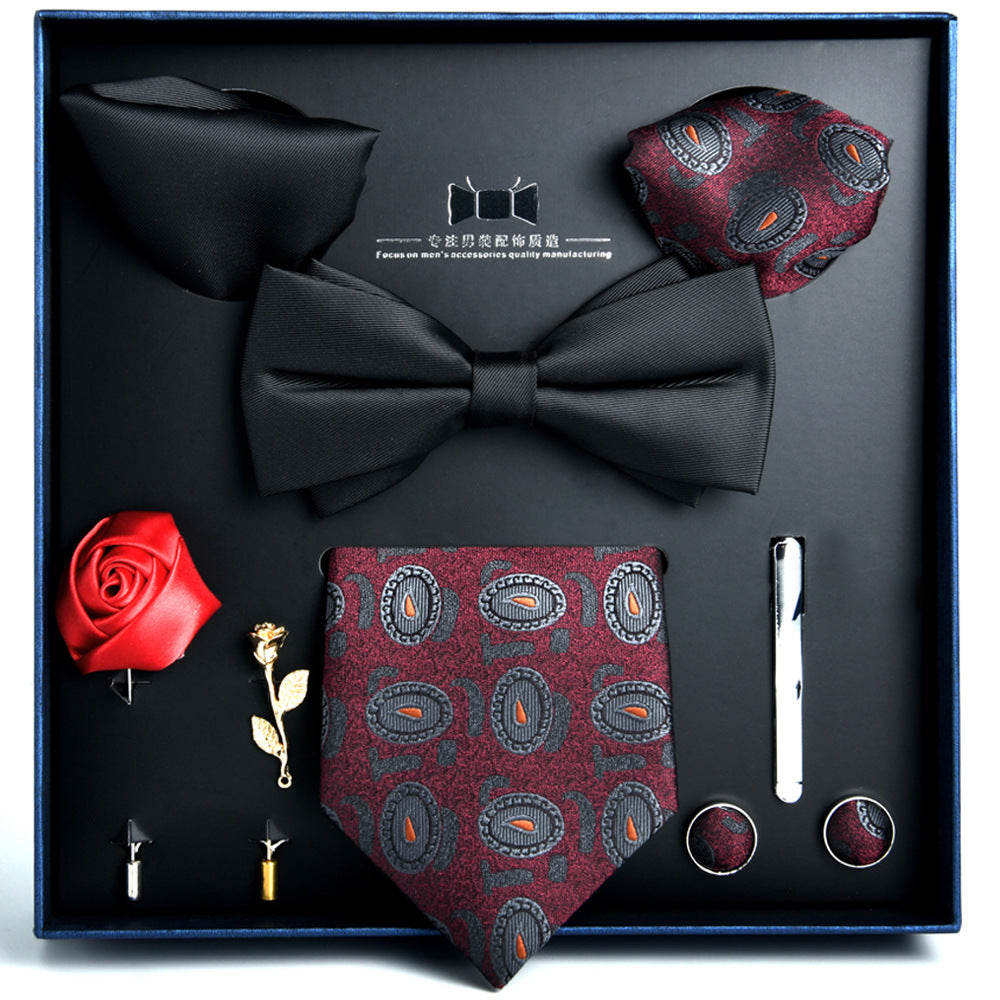 Business Stripe Polyester Men's Tie Gift Set - 8 Piece Collection for Weddings and Formal Occasions