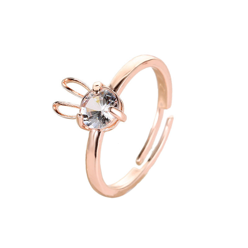 Adjustable Cute Rabbit Zircon Copper Ring
