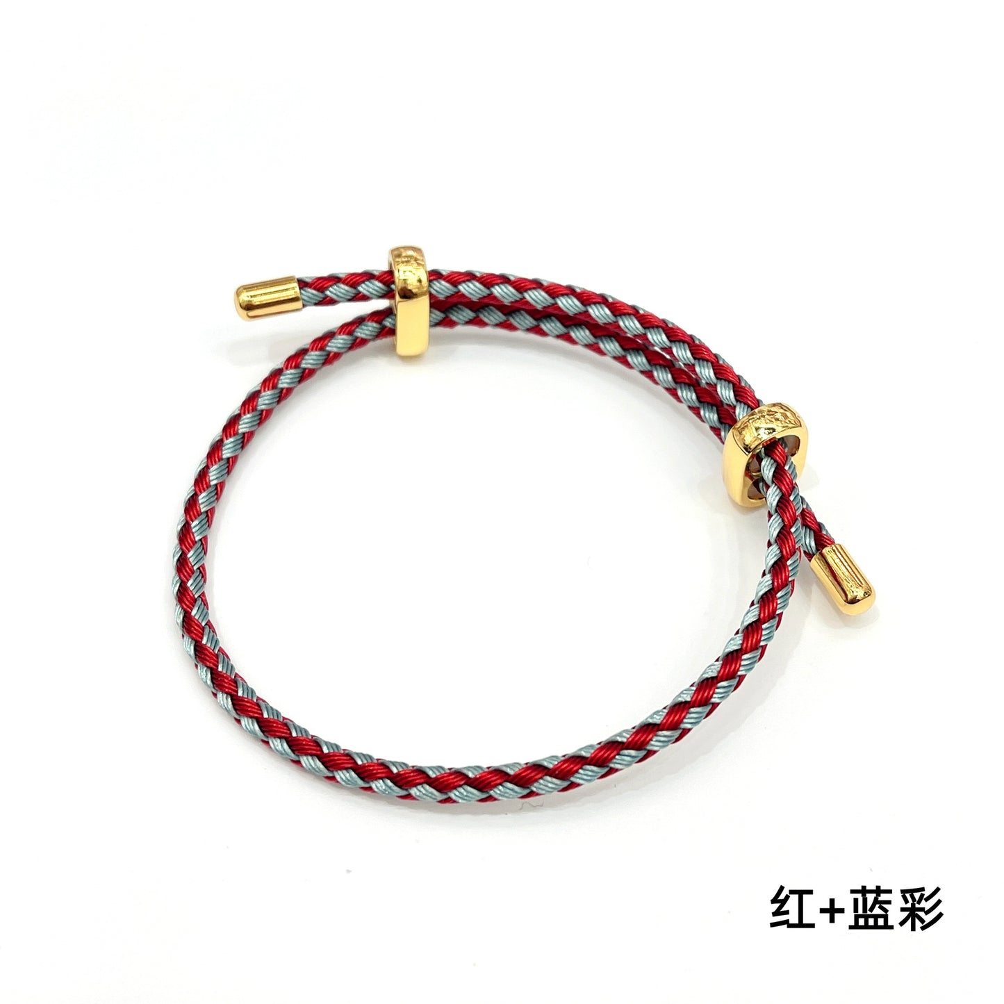 Adjustable Unisex Round Rope Bracelet with Steel Wire and Red String Charm