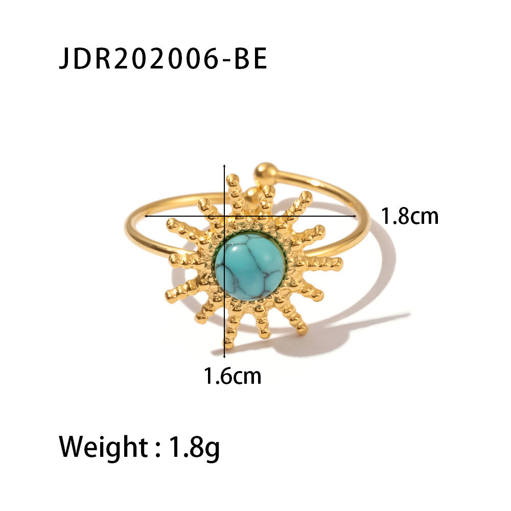 Vintage Geometric Stainless Steel Gemstone Adjustable Ring