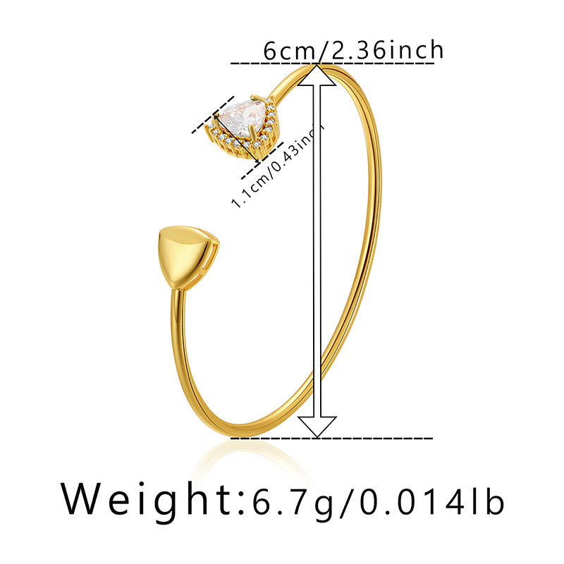 Minimalist Gold Plated Heart Design Bangle with Zirconia