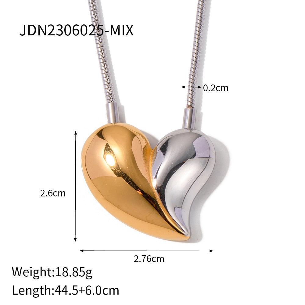 18K Gold Plated Heart Shape Stainless Steel Necklace and Earrings Set