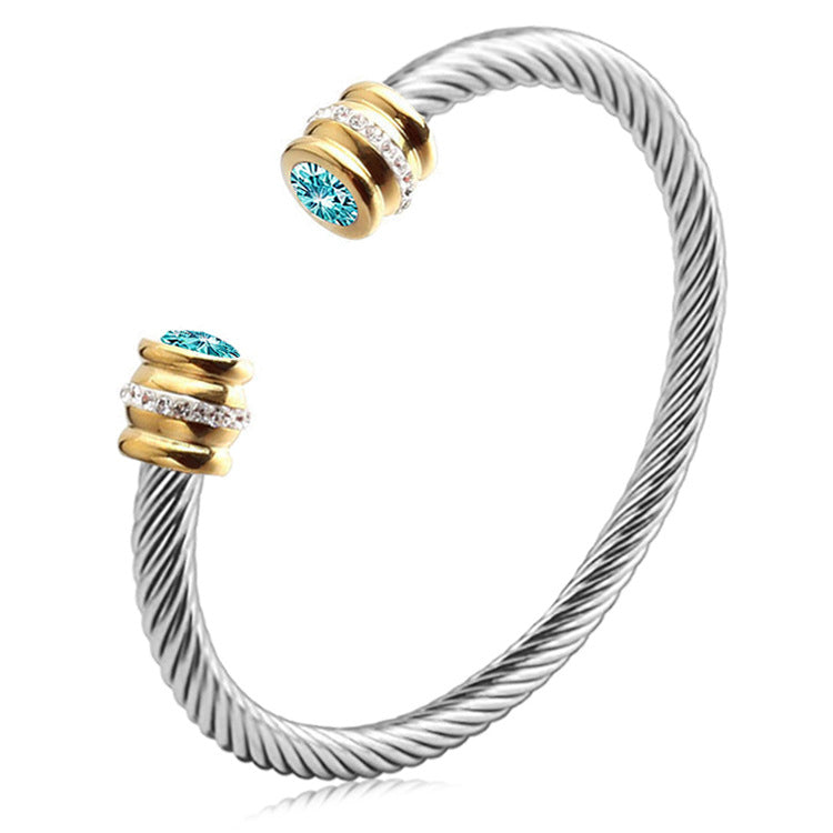 Simple Style Stainless Steel Zircon Inlay Cuff Bracelet