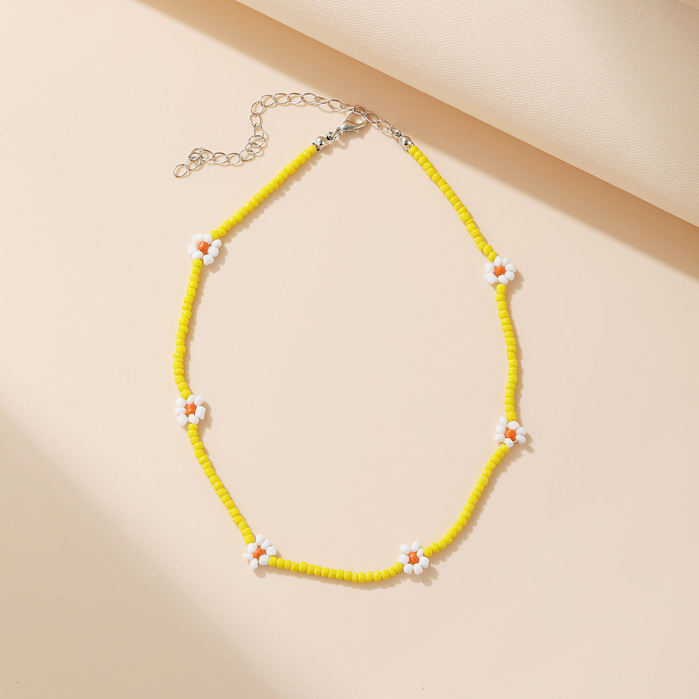 Bohemian Daisy Flower Miyuki Beaded Choker Necklace