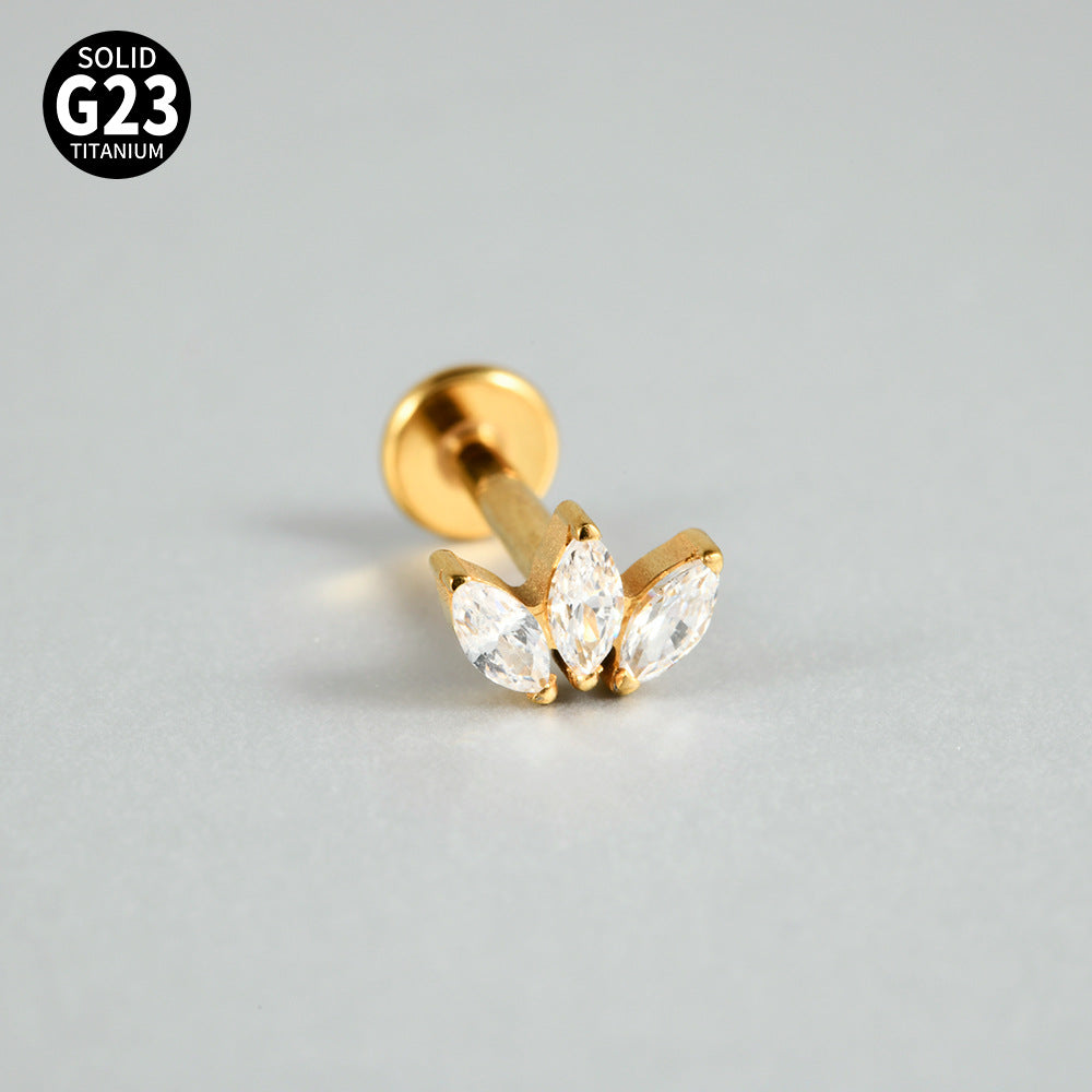 G23 Titanium Crown Zircon Inlay Lip Rings and Ear Studs