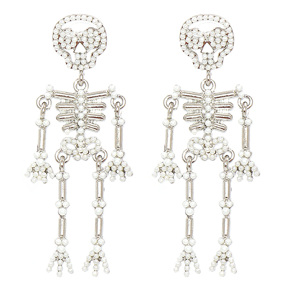 Halloween Movable Skull Pearl Earrings