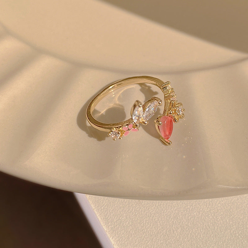 Heart Shape Flower Zircon Crystal Open Ring