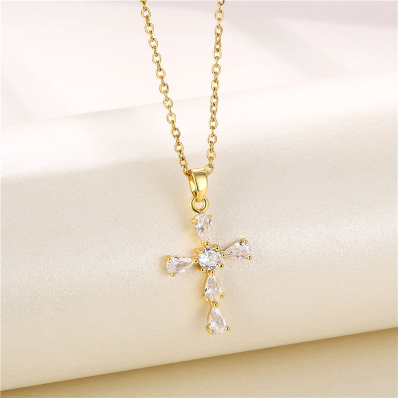 Shiny Angel Peacock Butterfly & Blue Evil Eye Zircon Inlay Titanium Steel Pendant Necklace for Women