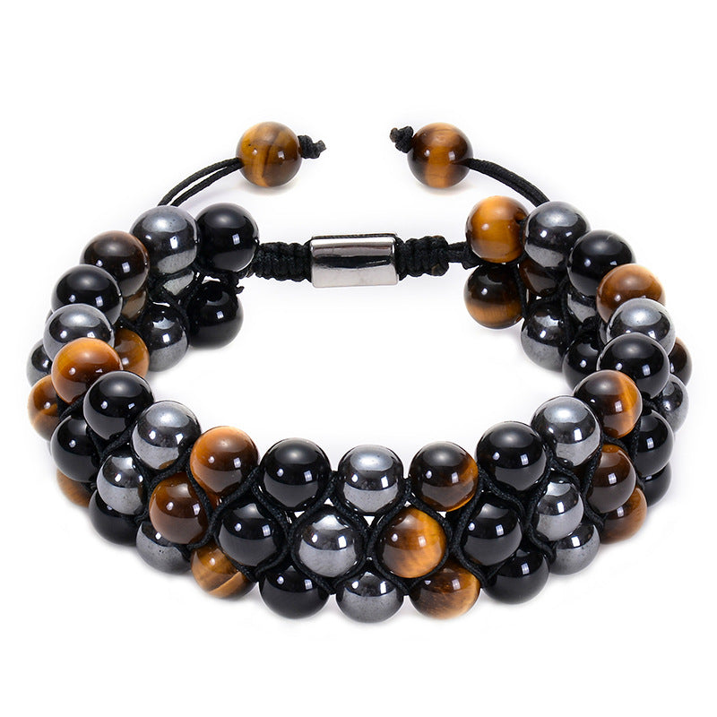 Fashion Natural Agate and Tiger Eye Beaded Adjustable Unisex Bracelet