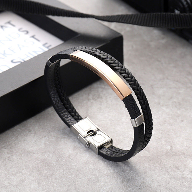 Fashion Geometric Stainless Steel Leather Punk Bracelet