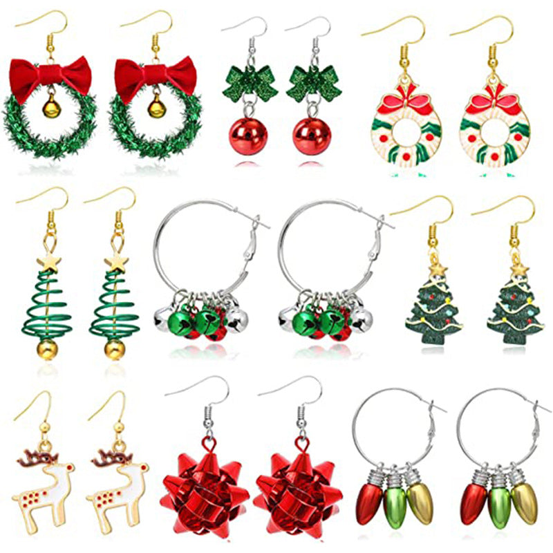 Geometric Enamel Christmas Tree Alloy Earrings Set for Women