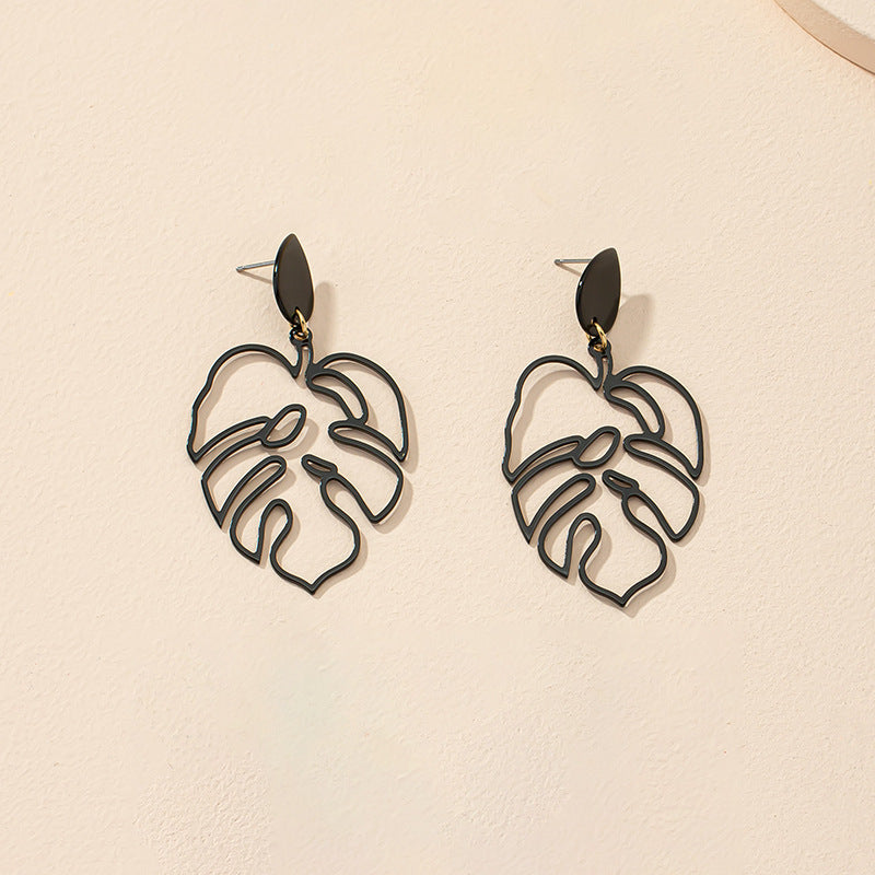 European Retro Hollow Leaf Alloy Earrings for Women