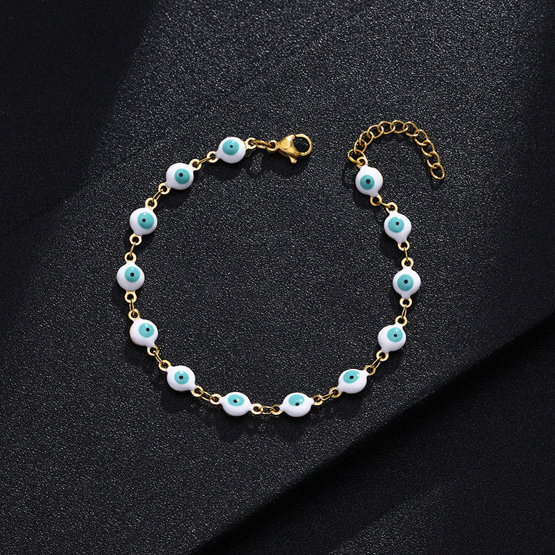 Fashion Eye Titanium Steel Enamel Beaded Bracelet for Women
