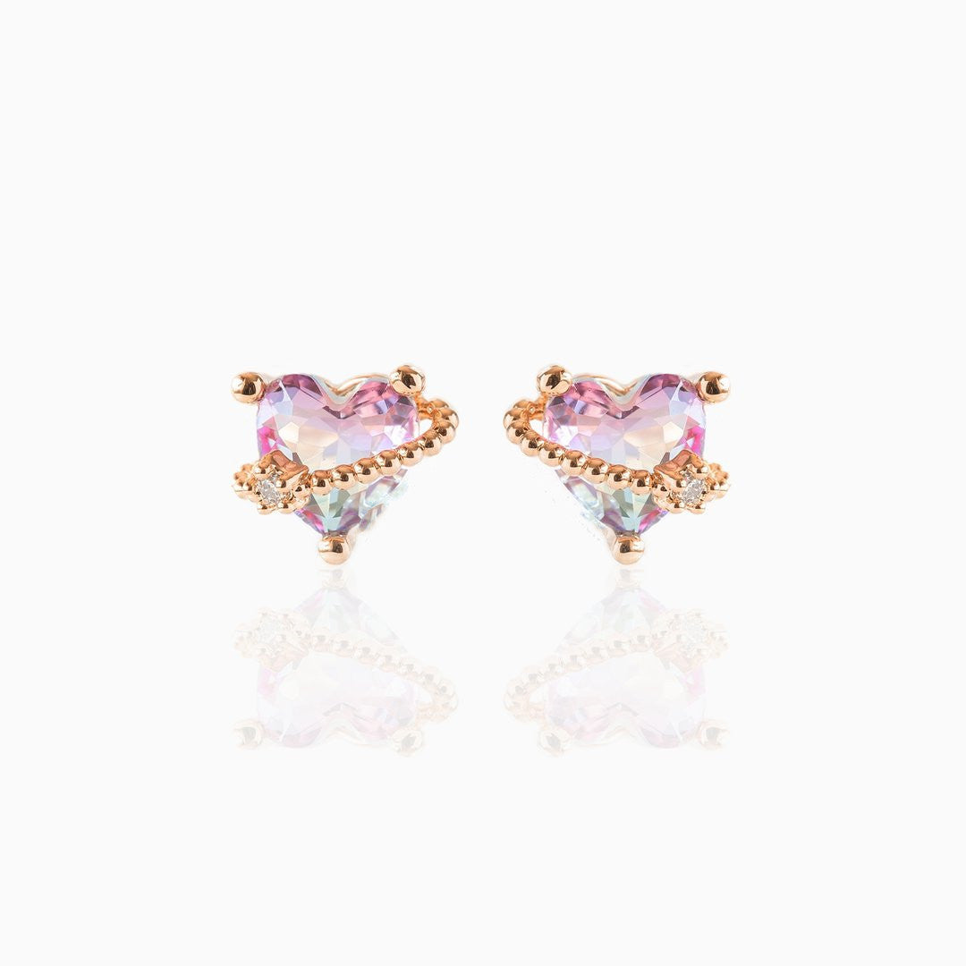 18K Gold Plated Pink Heart Stud Earrings