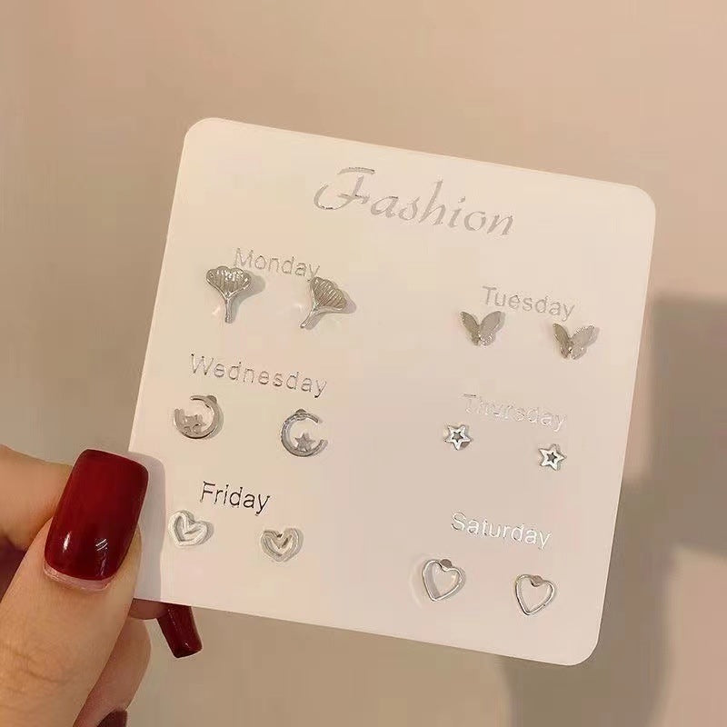 Sterling Silver Minimalist Heart Flower Fruit Stud Earrings Set - Hypoallergenic Design