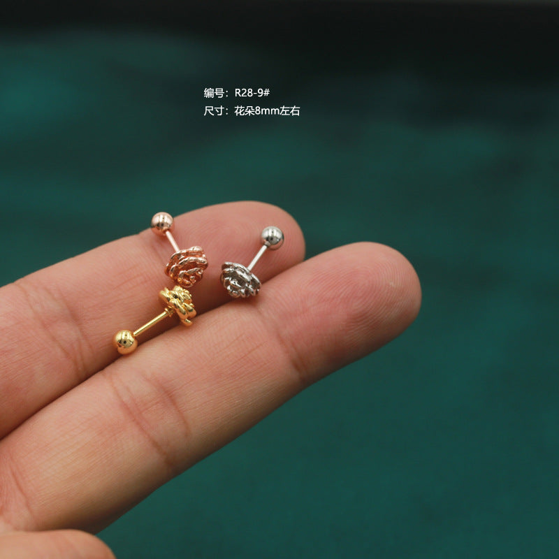 Creative Double Head Flower Crown Stud Earrings in 18k Gold