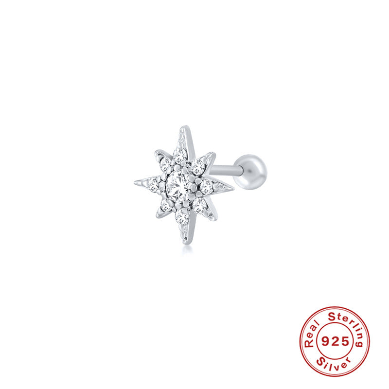 Sterling Silver Star Moon Heart Shaped Stud Earrings