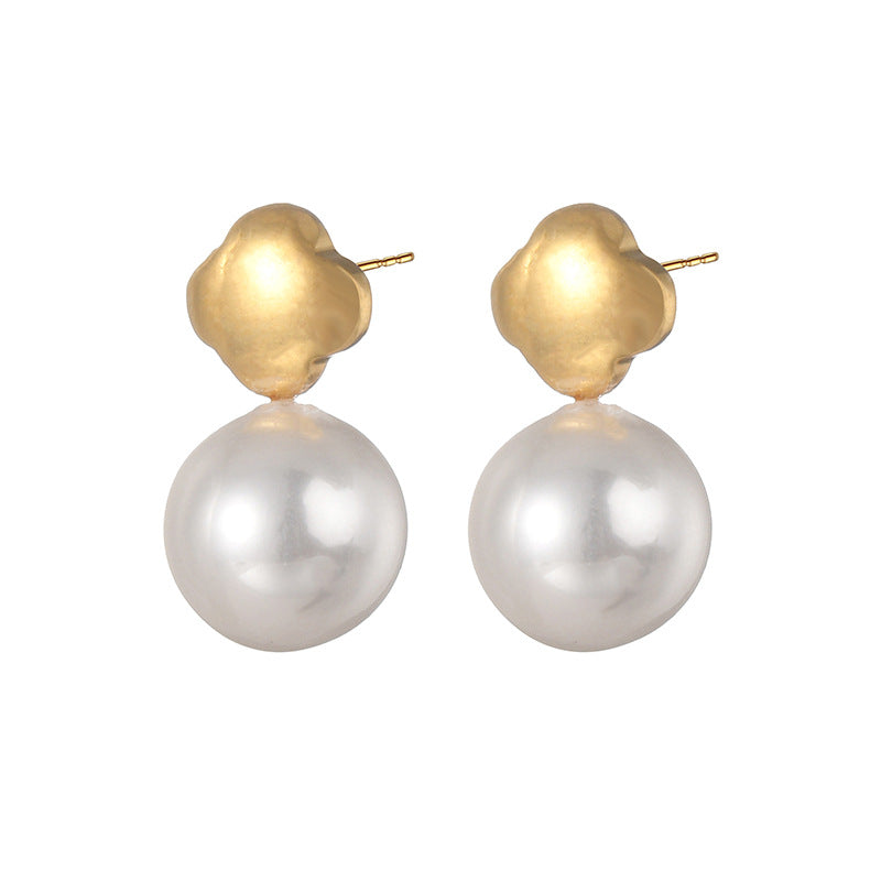 1 Pair Minimalist Flower Inlay 18k Gold Plated Stainless Steel Pearl Rhinestone Stud Earrings