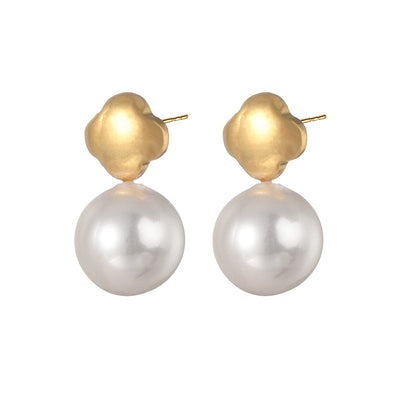 1 Pair Minimalist Flower Inlay 18k Gold Plated Stainless Steel Pearl Rhinestone Stud Earrings