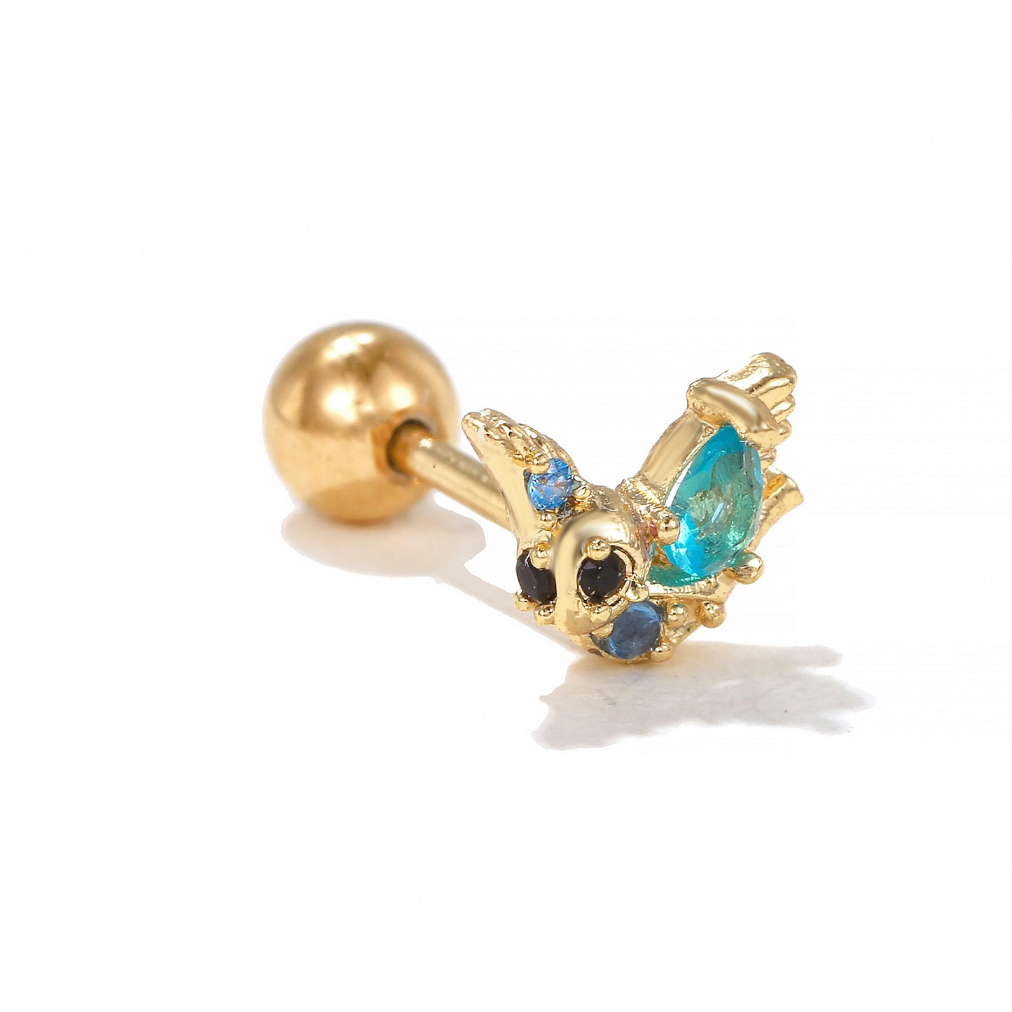 1 Piece Heart Shape Zircon Inlay 18K Gold Plated Ear Studs - Colorful Princess Series Fashion Piercing Jewelry