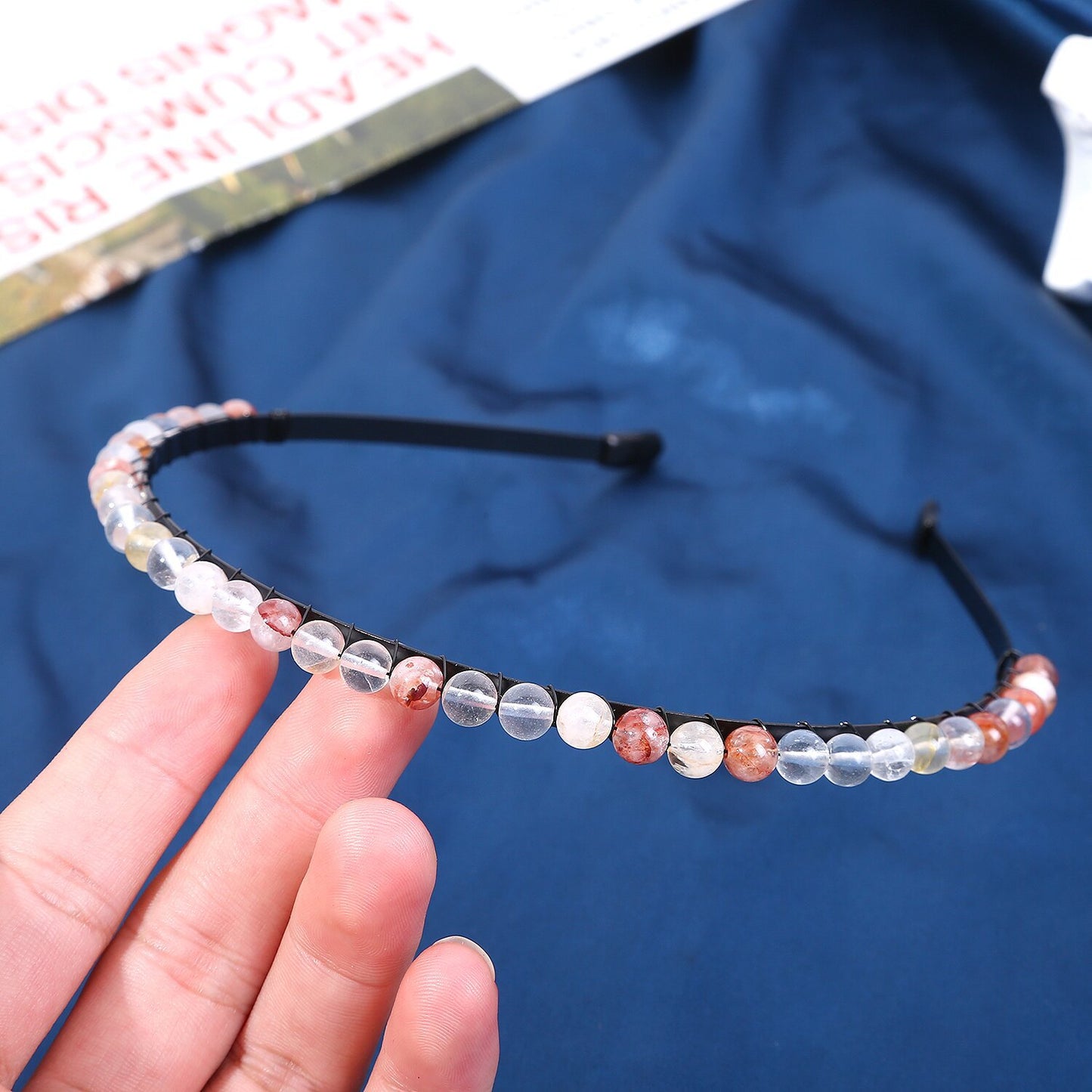 Women's Minimalist Color Block Beaded Crystal Hairband