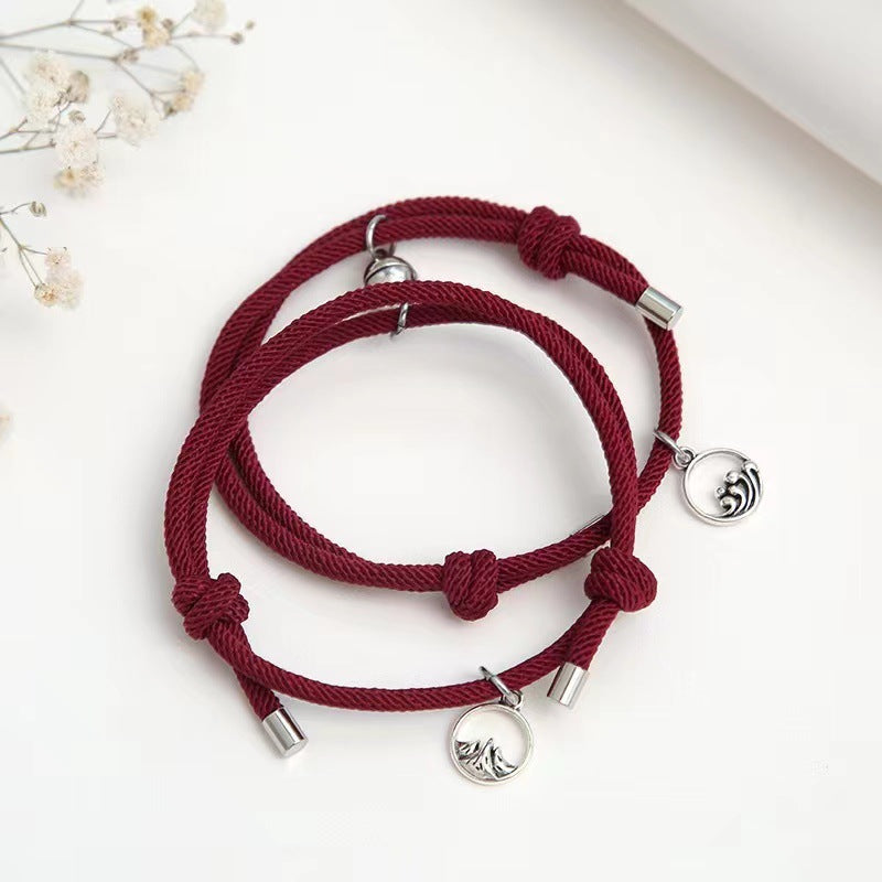 Simple Alloy Magnetic Couple Bracelets Set