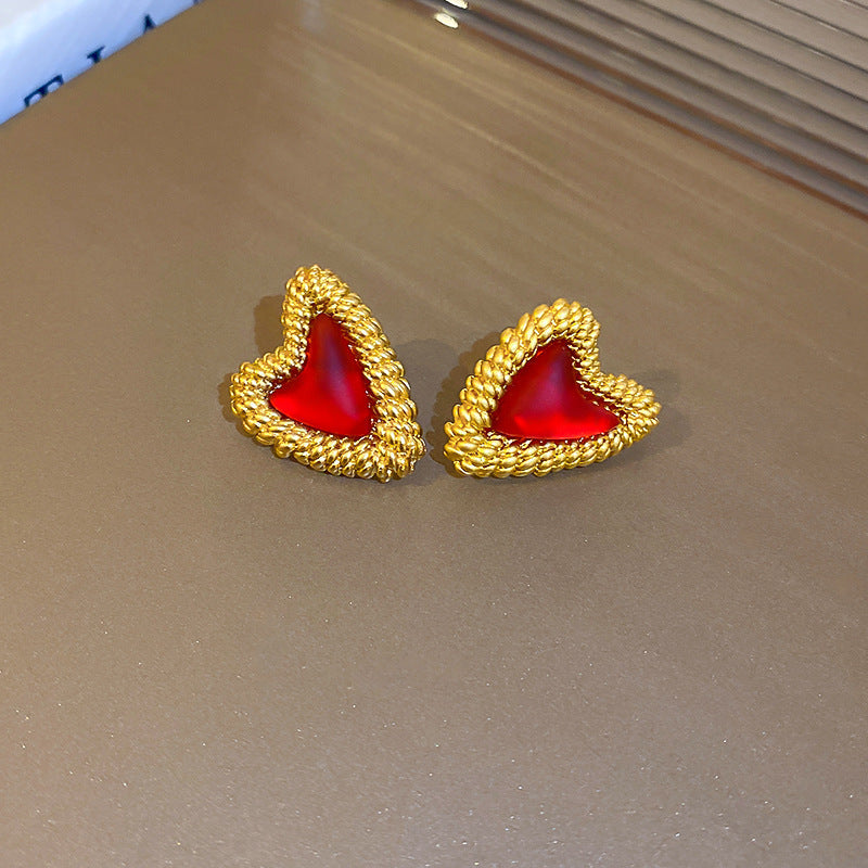 1 Pair Vintage Red Rose Zircon Alloy Drop Earrings