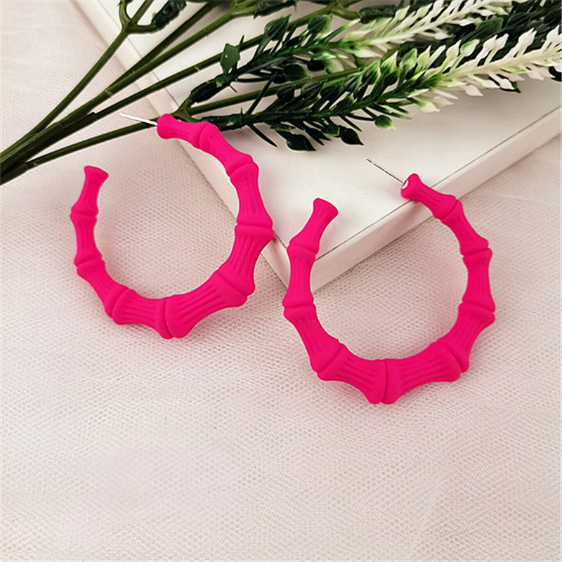 Retro Acrylic Hoop Earrings for Women - Fluorescent Bamboo Design
