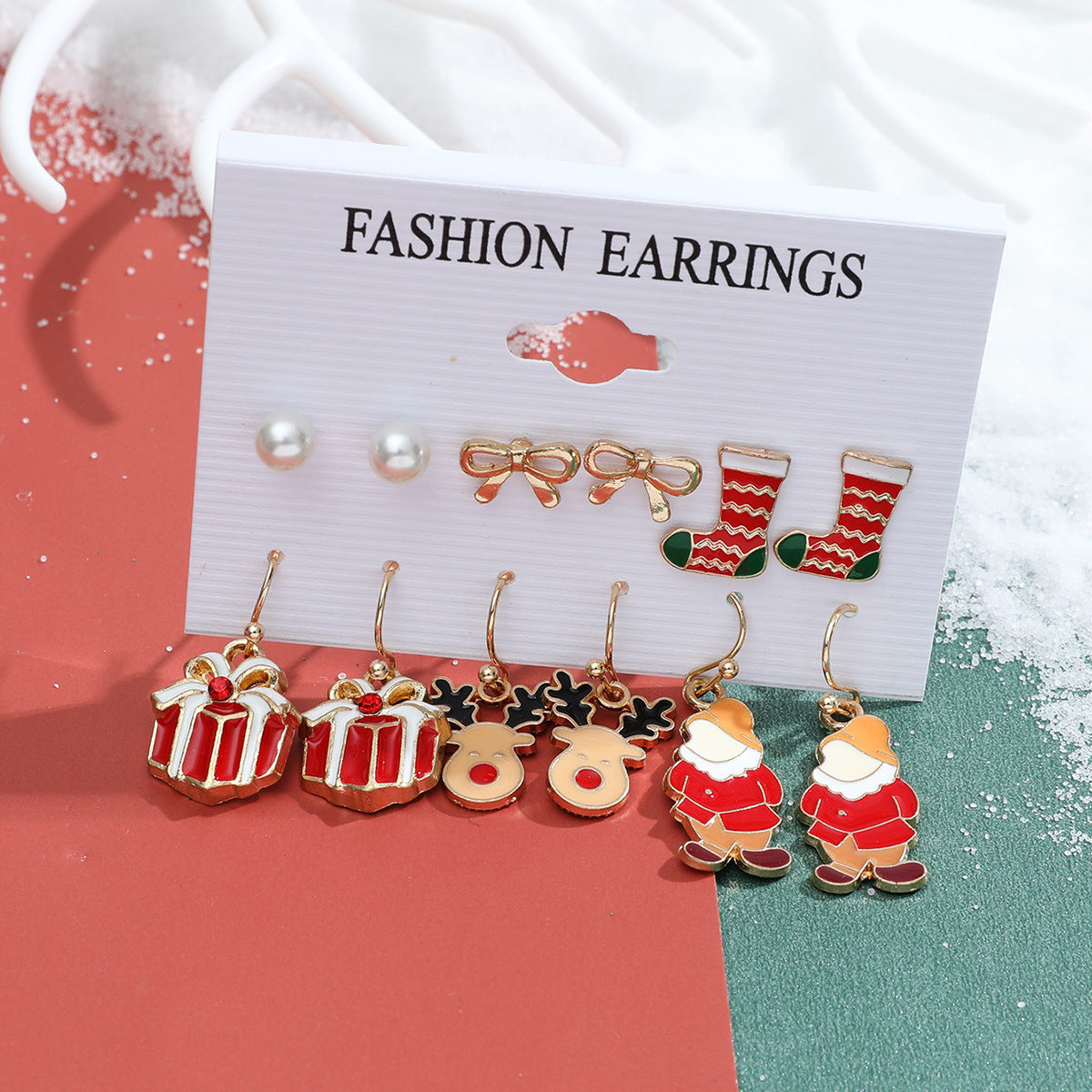 Christmas Snowflake Bell and Reindeer Earrings Set - Cute Cartoon Holiday Jewelry Gift