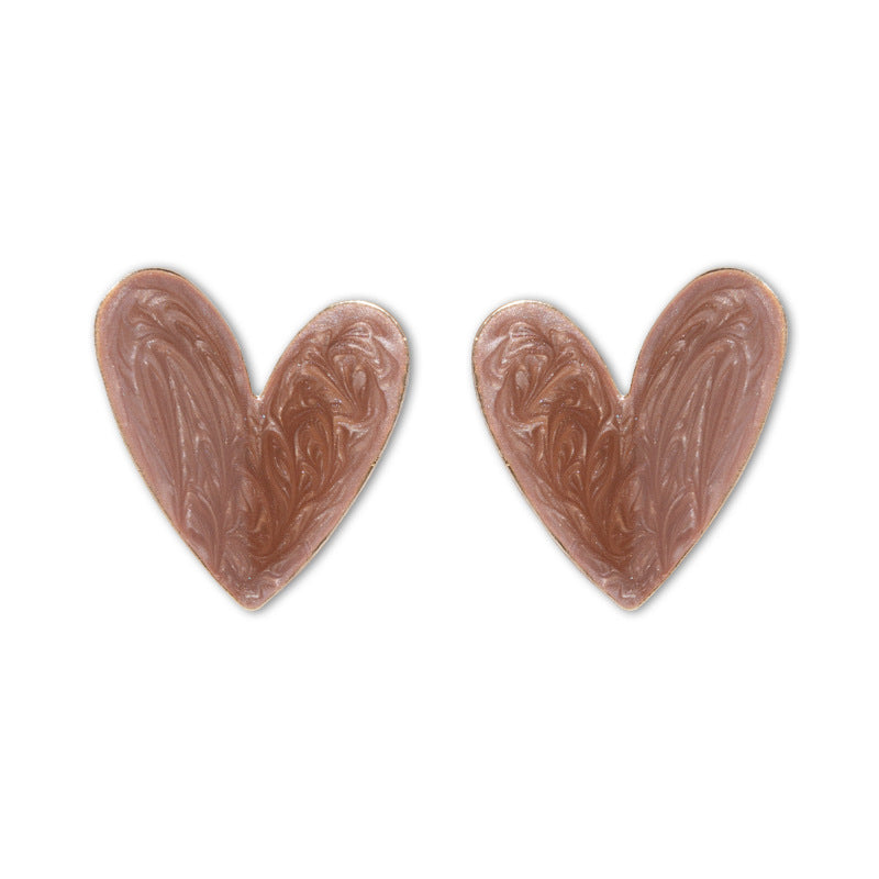Gold-Plated Quicksand Texture Heart Drop Glazed Earrings for Women