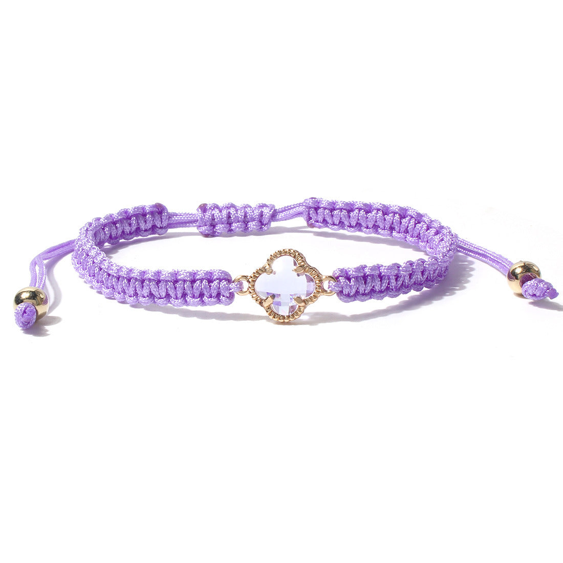 Sweet Four Leaf Clover Crystal Glass Handmade Drawstring Bracelet