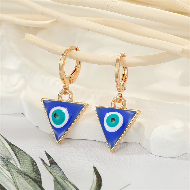 Retro Ethnic Triangle Heart Evil Eye Earrings