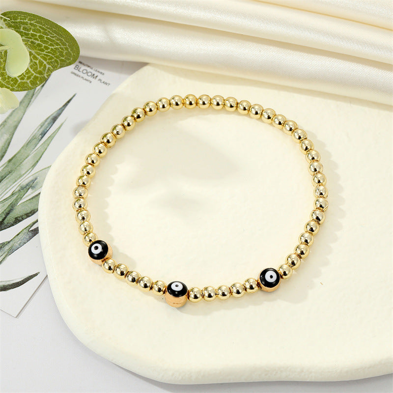 Retro Ethnic Style Gold Bead Evil Eye Bracelet for Women