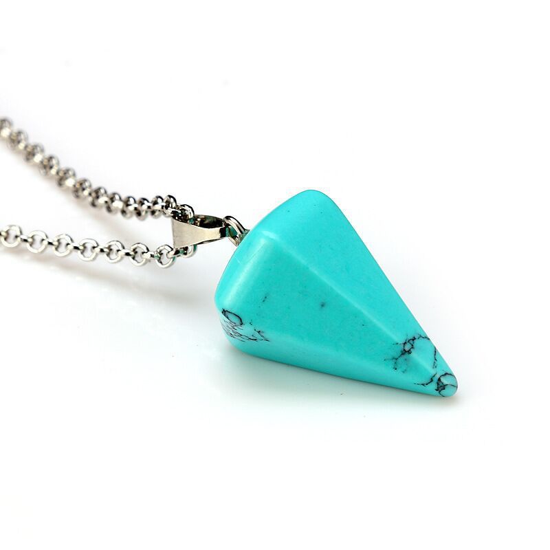 Hexagonal Cone Natural Stone Crystal Pendant Necklace