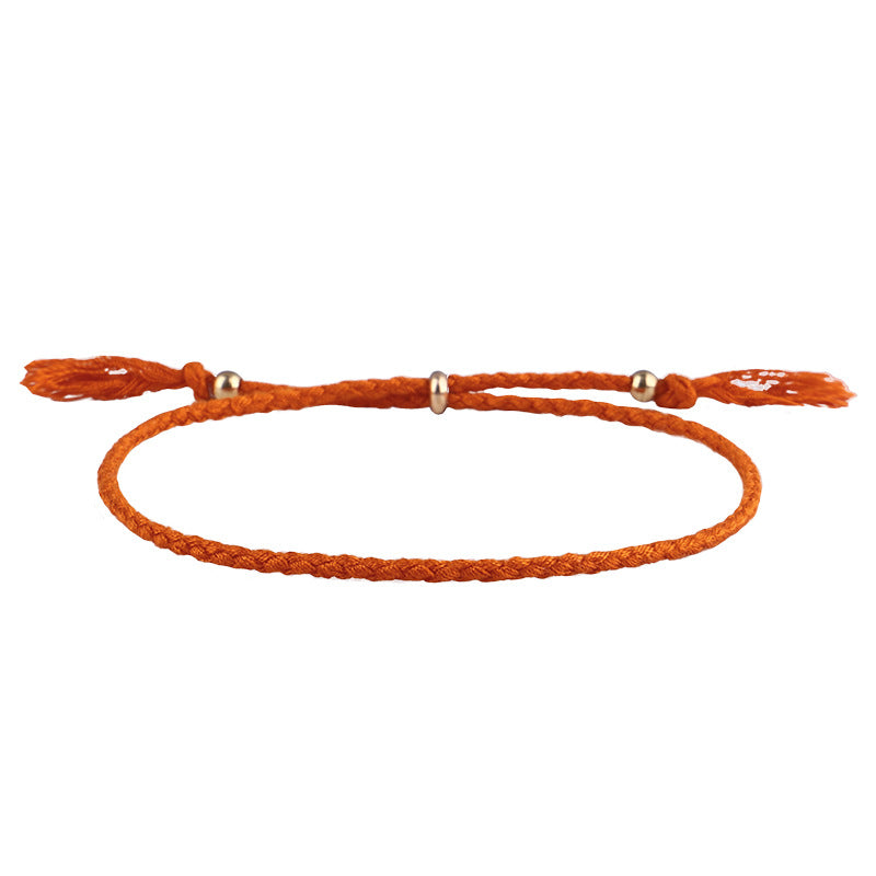 Simple Solid Color Rope Braid Women's Bracelet with Tassel and Copper Beads